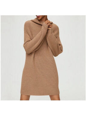 Aritzia Wilfred Montpellier 100% Wool Sweater Knit Loose Turtlleneck Neck Dress